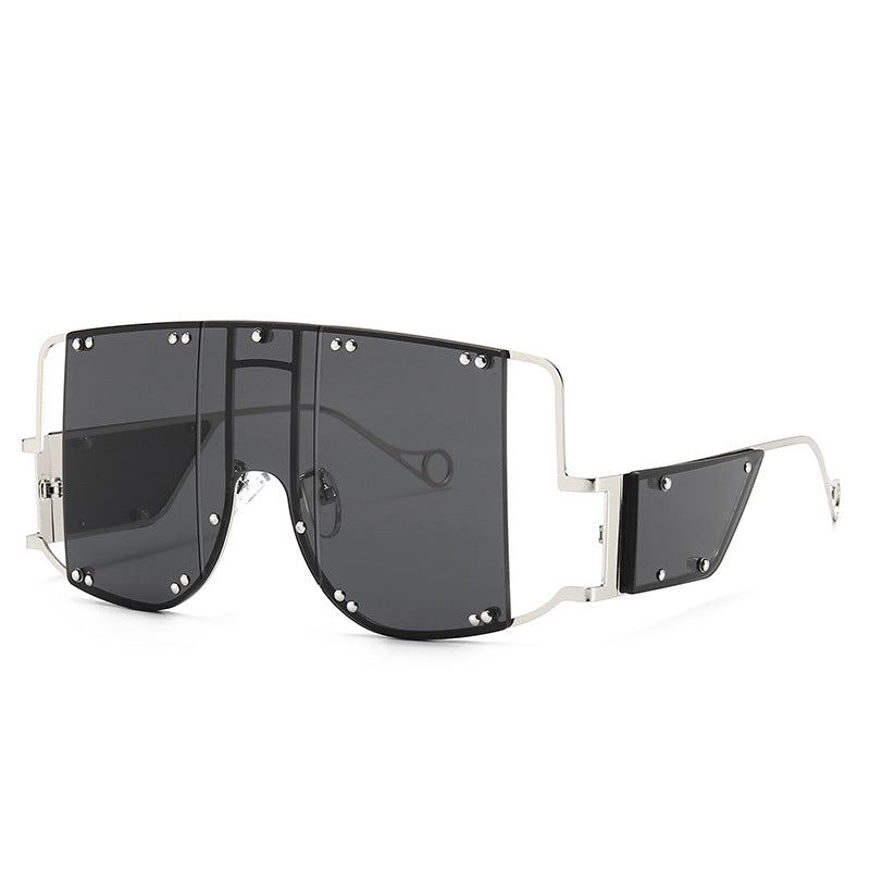 46215 Square Oversized Mirror Sunglasses Men Women Shades Glasses Metal Rivet Trend Unique Eyewear UV400