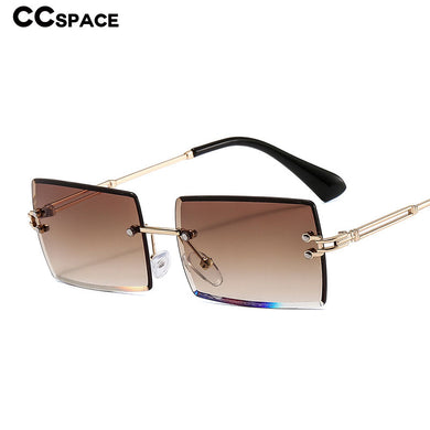 46506 Square Rimless Diamond Trimming Sunglasses Women Punk Shades Uv400 Vintage Glasses