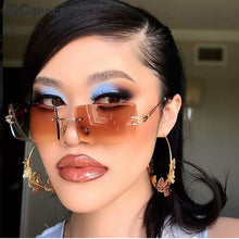 Load image into Gallery viewer, 46506 Square Rimless Diamond Trimming Sunglasses Women Punk Shades Uv400 Vintage Glasses