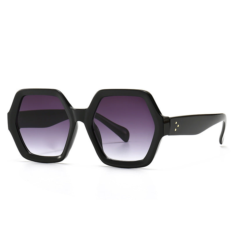 46539 Retro Rivet Big Frame Sunglasses Men Women Polygon Shades Uv400 Vintage Glasses