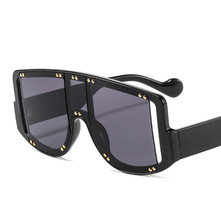 46681 Oversized One Lens Rivet Punk Sunglasses Men Women Shades UV400 Vintage Glasses