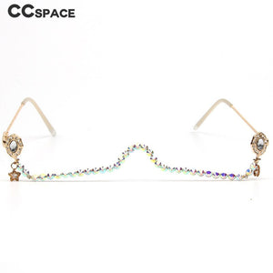 47163 Mezza montatura con pendente a goccia d'acqua Montatura per occhiali da donna Catena di diamanti Tonalità da donna Occhiali da vista fatti a mano senza lenti con strass