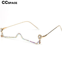 Carica l&#39;immagine nel visualizzatore di Gallery, 47163 Mezza montatura con pendente a goccia d&#39;acqua Montatura per occhiali da donna Catena di diamanti Tonalità da donna Occhiali da vista fatti a mano senza lenti con strass