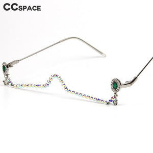 47163 Mezza montatura con pendente a goccia d'acqua Montatura per occhiali da donna Catena di diamanti Tonalità da donna Occhiali da vista fatti a mano senza lenti con strass