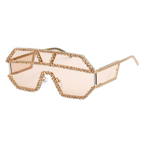 47165 Rhinestone Oversized One Lens Rhinestone Sunglasses Men Women Crystal Geometric Patterns Sun Glasses UV400