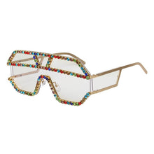 Load image into Gallery viewer, 47165 Rhinestone Oversized One Lens Rhinestone Sunglasses Men Women Crystal Geometric Patterns Sun Glasses UV400