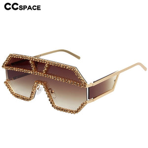 47165 Rhinestone Oversized One Lens Rhinestone Sunglasses Men Women Crystal Geometric Patterns Sun Glasses UV400