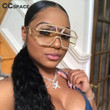 Load image into Gallery viewer, 47165 Rhinestone Oversized One Lens Rhinestone Sunglasses Men Women Crystal Geometric Patterns Sun Glasses UV400