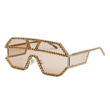 Load image into Gallery viewer, 47165 Rhinestone Oversized One Lens Rhinestone Sunglasses Men Women Crystal Geometric Patterns Sun Glasses UV400