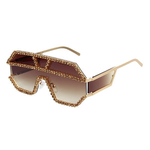 47165 Rhinestone Oversized One Lens Rhinestone Sunglasses Men Women Crystal Geometric Patterns Sun Glasses UV400
