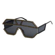 Load image into Gallery viewer, 47165 Rhinestone Oversized One Lens Rhinestone Sunglasses Men Women Crystal Geometric Patterns Sun Glasses UV400