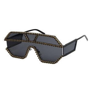 47165 Rhinestone Oversized One Lens Rhinestone Sunglasses Men Women Crystal Geometric Patterns Sun Glasses UV400