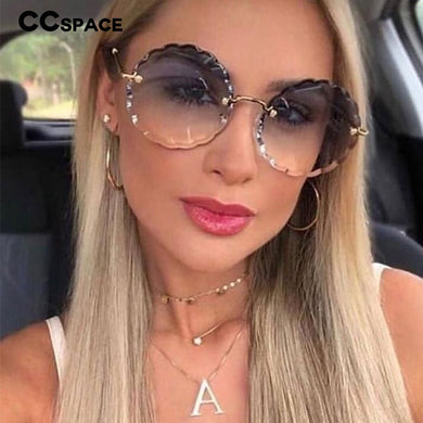 47407  Round Rimless Sunglasses Women Diamond Cut Shades CCSPACE Vintage Brand Glasses Designer Oculos UV400