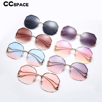 47454 Frameless Trim Gradient Women Sunglasses Personality Bent Legs Shades UV400 Vintage Glasses