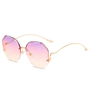 47454 Frameless Trim Gradient Women Sunglasses Personality Bent Legs Shades UV400 Vintage Glasses