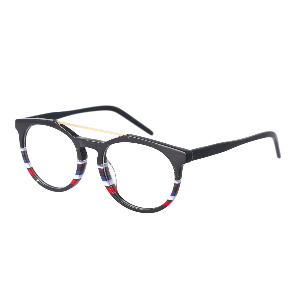 47493 Round Retro Acetate Frames Stripe Splicing Men Women Computer Glasses