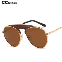 Load image into Gallery viewer, 48086 Round Pilot Leather Trim Sunglasses Men Women Shades UV400 Vintage Glasses