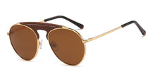 Load image into Gallery viewer, 48086 Round Pilot Leather Trim Sunglasses Men Women Shades UV400 Vintage Glasses