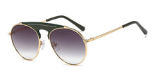 Load image into Gallery viewer, 48086 Round Pilot Leather Trim Sunglasses Men Women Shades UV400 Vintage Glasses
