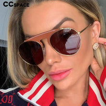 Load image into Gallery viewer, 48086 Round Pilot Leather Trim Sunglasses Men Women Shades UV400 Vintage Glasses