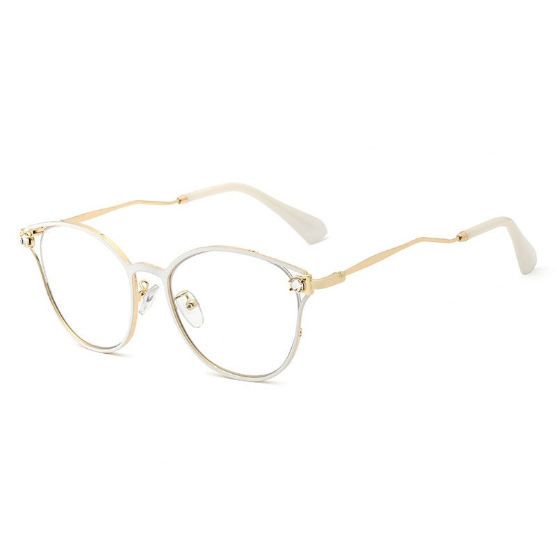 48181 Cat Eye Diamond Anti-Blue Light Metal Glasses Frames Men Women Optical Computer Glasses