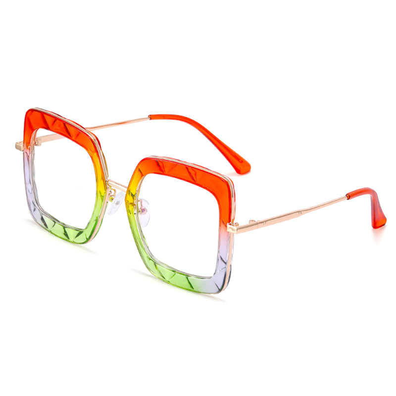 48200 Retro Square Anti Blue Light Crystal Cutting Rainbow Glasses Frames Women Computer Eyeglasses