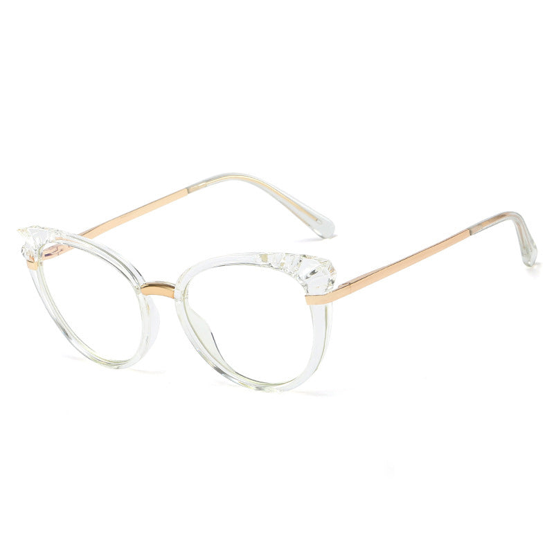 48204 Roun Cat Eye Anti-Blue Light Women Optical Glasses Frame Diamond Cut Computer