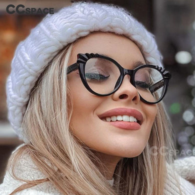 48204 Roun Cat Eye Anti-Blue Light Women Optical Glasses Frame Diamond Cut Computer