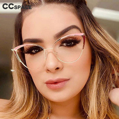 48221 Cat Eye Metal Glasses Frames Anti-blue Light Ultralight  Women Optical Computer Glasses