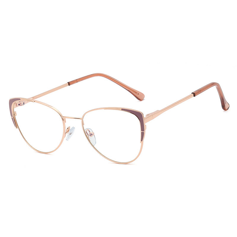 48221 Cat Eye Metal Glasses Frames Anti-blue Light Ultralight  Women Optical Computer Glasses