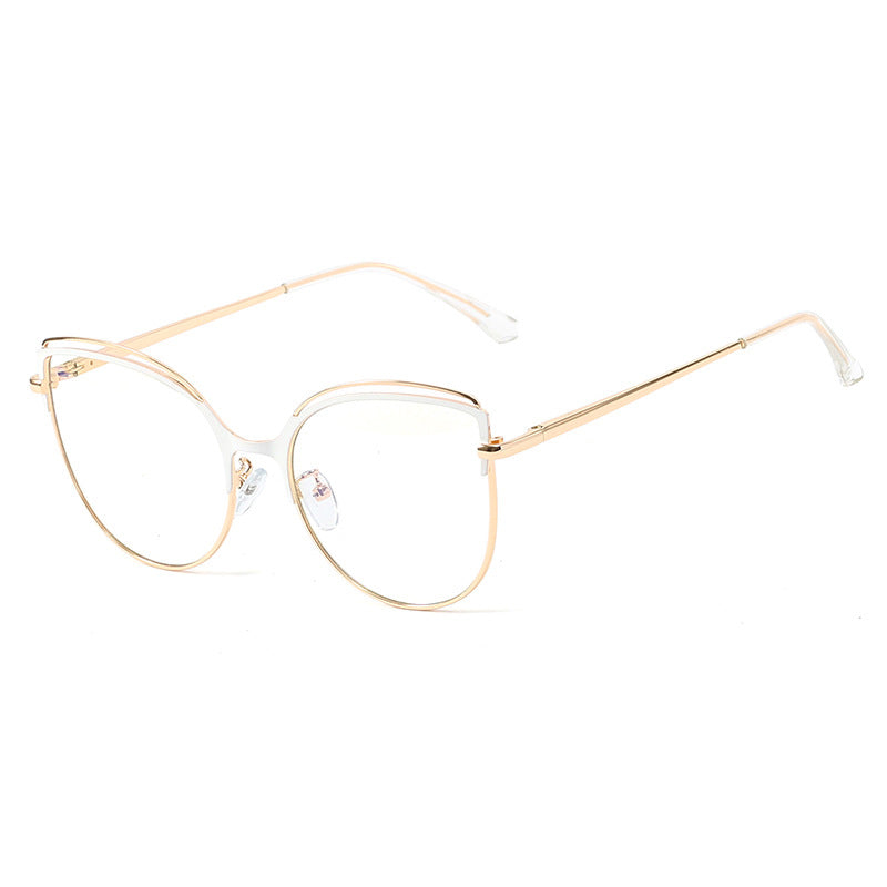 48233 Oversized Cat Eye Anti Blue Light Metal Glasses Frames Women Optical Computer Glasses