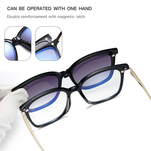 48341 Square Anti Blue Light Glasses Frames Polarized Sunglasses With Magnetic Clip Men Women Computer Eyeglasses