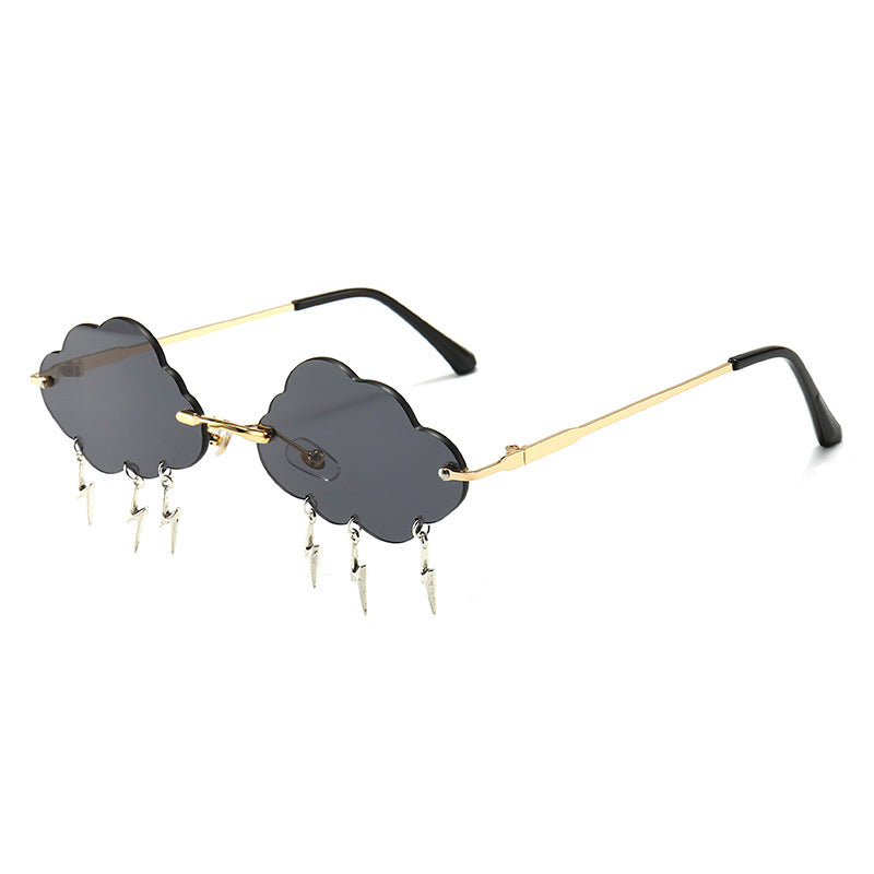 49102 Rimless Sunglasses Steam Punk Men Women Cloud Lightning Tassel Shades UV400 Vintage Glasses