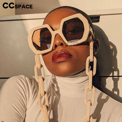 49117 Oversized Chain  Polygon Sunglasses Men Women Shades UV400 Vintage Glasses