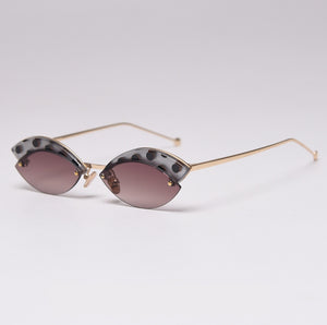 49175 Alloy Rimless Black Dots Print Sunglasses Men Women Shades UV400 Vintage Glasses