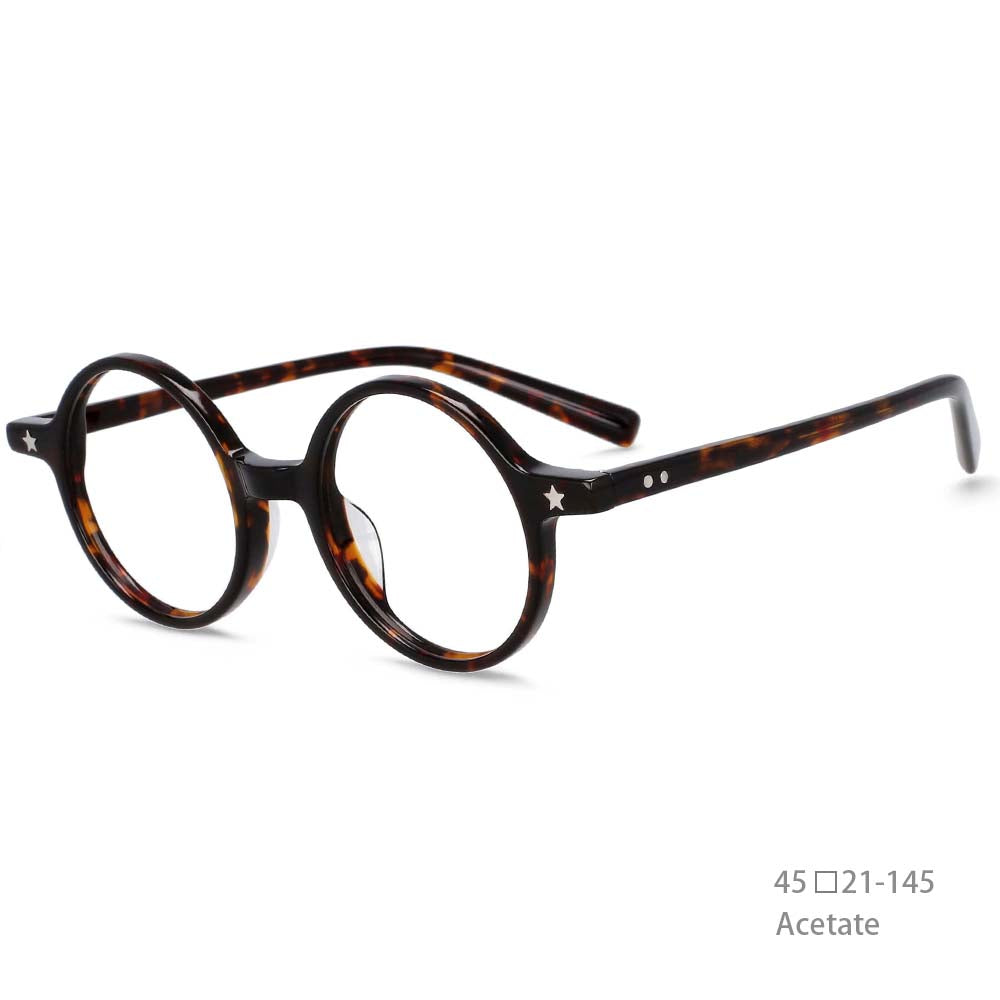 49424 Retro Round Acetate Leopard Glasses Frames Optical Men Women Eyeglasses