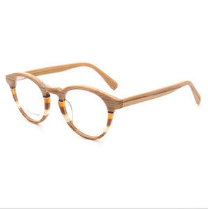 49568 Retro Round Acetate Optical Glasses Frames Men Women Imitation Bamboo Pattern Computer Eyeglasses
