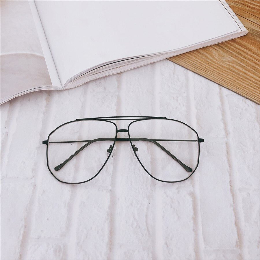 49664 Oversized Square Metal Glasses Frames Men Women Computer Eyeglasses