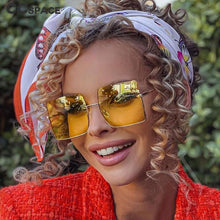 Load image into Gallery viewer, 49703 Half Frame Oversized Women  Sunglasses Square Shades UV400 Vintage Glasses
