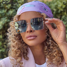 Load image into Gallery viewer, 49703 Half Frame Oversized Women  Sunglasses Square Shades UV400 Vintage Glasses