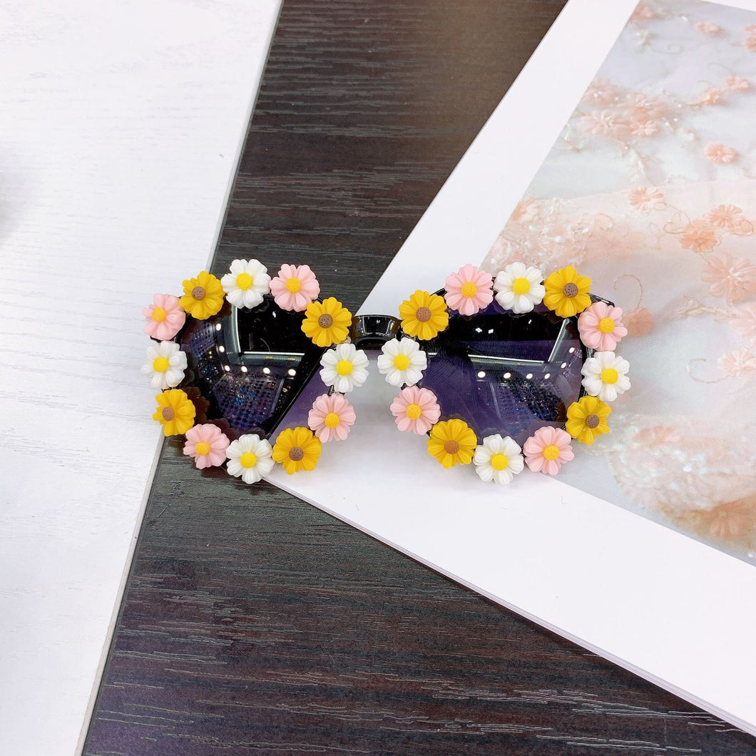 49949 Kids Cute Sunglasses Round Flower Shades UV400 Vintage Glasses