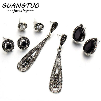 4PAIRS/SET Bohemia Water Drop Geometric Round Crystal Stud Earrings For Women Fashion Jewelry Vintage Earrings American European