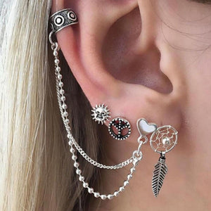 4PCS/SET Of Retro Punk Earrings Love Chain Earring Set Earrings Zinc Alloy Earrings For Women