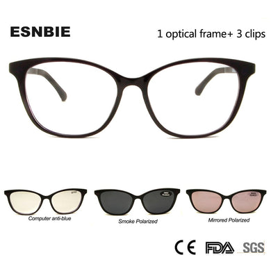 4Pcs/Set Magnetic Eyeglass Frame Ultem Clip On  Sunglasses Women Polarized Sun Glasses UV400 Eyewear Optical Computer Glasses