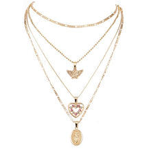 Carica l&#39;immagine nel visualizzatore di Gallery, 4Pcs/Set Women Necklaces Angel Heart Pink Crystal Virgin Mary Pendant Clavicle Chain Multilayer Gold Necklace Set Jewelry Gift