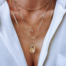 Carica l&#39;immagine nel visualizzatore di Gallery, 4Pcs/Set Women Necklaces Angel Heart Pink Crystal Virgin Mary Pendant Clavicle Chain Multilayer Gold Necklace Set Jewelry Gift