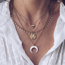 Carica l&#39;immagine nel visualizzatore di Gallery, 4Pcs/Set Women Necklaces Angel Heart Pink Crystal Virgin Mary Pendant Clavicle Chain Multilayer Gold Necklace Set Jewelry Gift