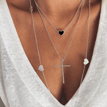 Carica l&#39;immagine nel visualizzatore di Gallery, 4Pcs/Set Women Necklaces Angel Heart Pink Crystal Virgin Mary Pendant Clavicle Chain Multilayer Gold Necklace Set Jewelry Gift