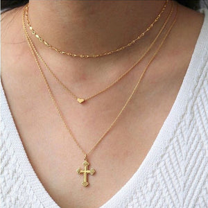 4Pcs/Set Women Necklaces Angel Heart Pink Crystal Virgin Mary Pendant Clavicle Chain Multilayer Gold Necklace Set Jewelry Gift