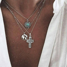Carica l&#39;immagine nel visualizzatore di Gallery, 4Pcs/Set Women Necklaces Angel Heart Pink Crystal Virgin Mary Pendant Clavicle Chain Multilayer Gold Necklace Set Jewelry Gift